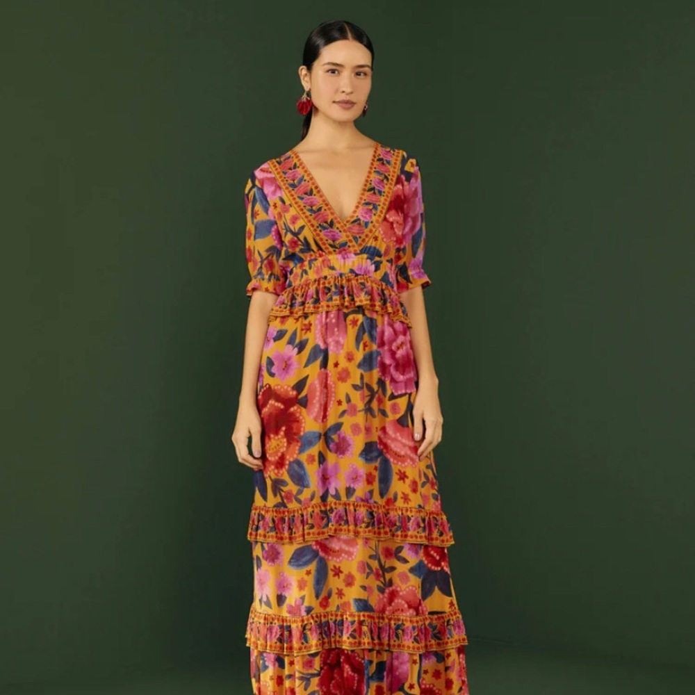 FARM RIO yellow floral dream maxi dress